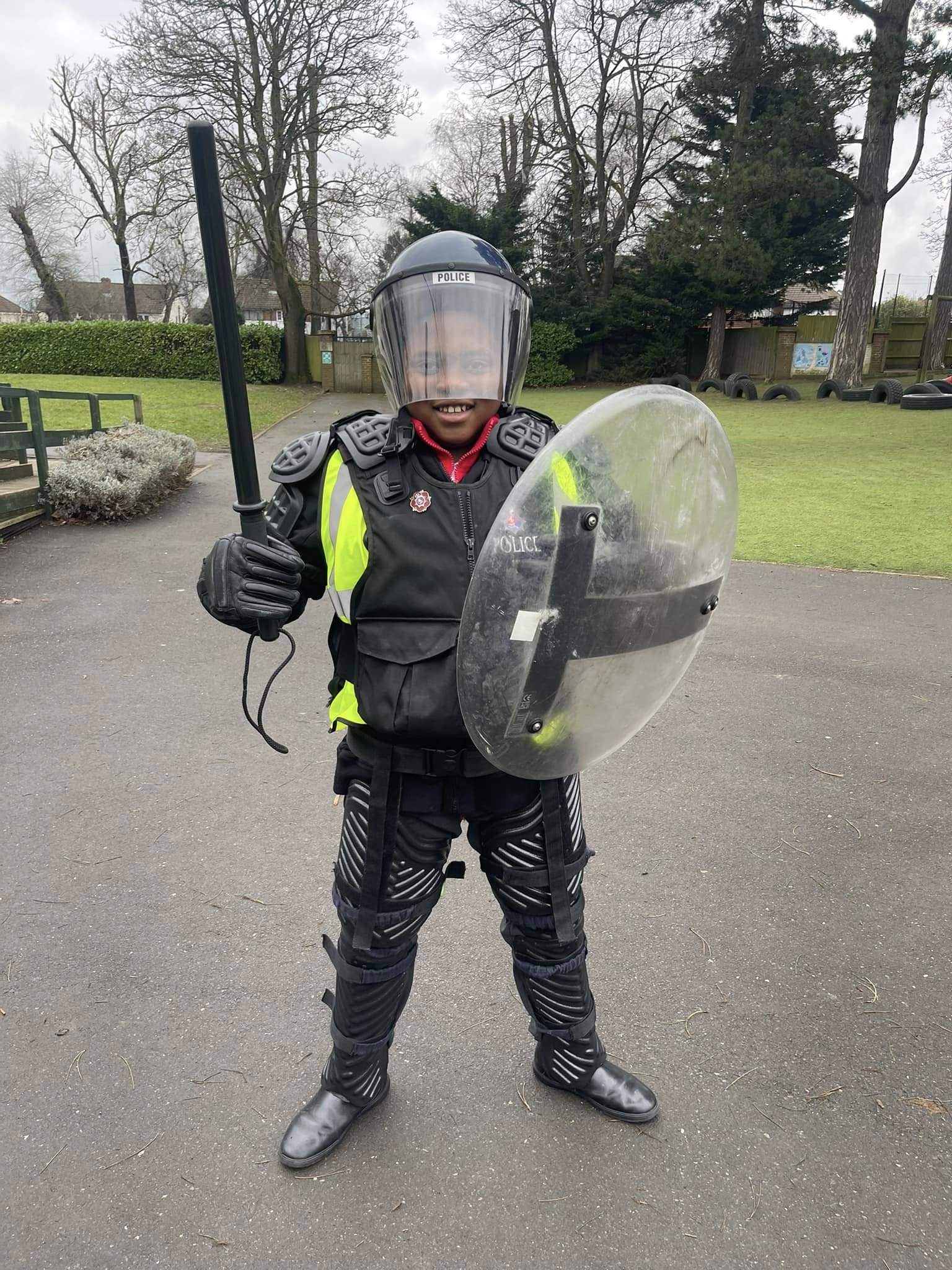 A student wearing police uniform